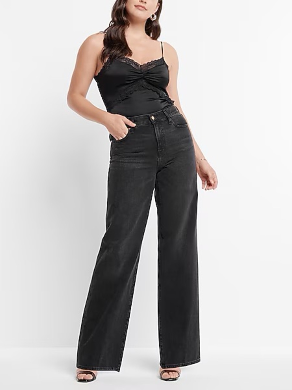 Express Black High Rise Wide Leg Jeans